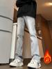 Jeans suaves negros forrados de polar para combinar con todo para hombre, pantalones de otoño e invierno con vibra americana, corte ajustado adelgazante, casuales, micropantalones