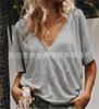 Desejo Amazon eBay Europeu e Americano explosões novo profundo gola V manga curta cor sólida casual T-shirt das mulheres top seis cor mancha