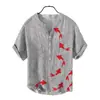 Patrón Verano Delgado Transfronterizo Estampado Digital Cuello en V para Hombre Pulóver de 3 Botones Casual Lino Polo