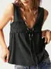 2026 Verano Nuevo Amazon Transfronterizo para Mujer Top Babydoll de Tirantes Versátil con Cuello en V, Cordón, Volantes y Pliegues