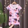 Camisón infantil, pijama de verano para niñas, de manga corta, con falda fina de encaje, ropa de casa para niñas de dibujos animados de talla mediana y grande.