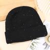 Chapéu de malha com lantejoulas da moda para mulheres, chapéu quente e frio para outono e inverno, chapéu de lã à prova de frio, protetores de orelha grossos, chapéu empilhável