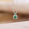 Collar Elegante de Plata Esterlina S925 de Un Ciervo, Esmeralda Azul Agua, Esmeralda Verde, Moda Simple Geométrica Cuadrado Redondo, Juego de Cadena