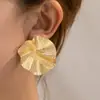Pendientes de Hoja de Loto Plisados Tridimensionales Exagerados Más Vendidos Transfronterizos Venta al por Mayor Estilo Versátil Simple de Fiesta Nocturna de Alta Gama