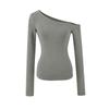 Camiseta de Color Sólido de Manga Larga con Hombros Descubiertos de Moda Otoño Nuevo Versátil Ajustada Top Básico
