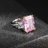 Anillo Exagerado de Lujo con Cristal Rosa Chapado en Oro de 18 Quilates Estilo Europeo y Americano, Anillo de Compromiso de Lujo r5235