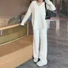Novo Conjunto de Tricô Casual Solto com Gola V para Outono Calça e Blusa Conjunto Duas Peças Feminino Estilo Preguiçoso Cor Lisa Tricô