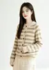 Cardigan de Tricô Listrado Estilo Retrô Literário Feminino Primavera e Outono Novo Gola Redonda Suéter Solto Casaco Top Casual Coreano