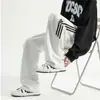 Calça de moletom casual listrada estilo americano, perna reta, calça esportiva versátil leve de verão, calça longa casual, calça de treino solta respirável