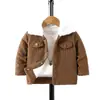 Chaqueta infantil de pana con forro polar, chaqueta de otoño e invierno con solapa de lana de cordero, ropa infantil unisex retro de pana engrosada