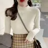 Suéter de punto de cuello medio alto para mujer, nuevo de otoño e invierno, manga larga, versátil, elegante, ajustado, top base