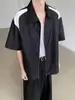 Camisa de Retalhos Retro Americana com Zíper de Manga Curta para Homens, Novo Estilo de Verão, Jaqueta Camisa de Marca Tendência de Alto Padrão Nicho