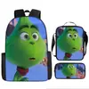 Monstruo de Pelo Verde Grinch Transfronterizo Nueva Mochila Escolar Mochila de Dibujos Animados Set de Tres Piezas Bolso Estuche para Lápices