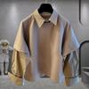 Moletons falsos de duas peças emendados para homens e mulheres no outono, camisas soltas casuais da marca Trendyy, bonitas e emendadas para jovens