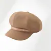 Sombrero de moda coreano para mujer de otoño e invierno, circunferencia de cabeza grande, adelgazante de cara, gorra de pico de pato, boina retro británica de rayas finas