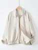 Chaqueta de Lino Puro de Alta Gama para Hombre, Estilo Old Money Otoñal, Chaqueta Sencilla con Solapa para el Día a Día, Cárdigan Casual con Cremallera