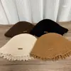 Chapéu de Balde Dobrável Versátil Estilo Coreano Inverno Outono Japonês Moda Feminina Temperamento Elegante Afina o Rosto Chapéu de Balde com Borda Desfiada Tendência