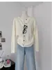 Cardigan Corto de Punto Grueso Estilo Camiseta Base Gris para Mujer Suéter Abrigo Otoño Invierno Blanco Talla Única