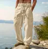 Amazon Nuevos Pantalones Casuales de Moda de Pierna Ancha para Hombre, Delgados, Transpirables, de Algodón y Lino, para las Cuatro Estaciones, con Múltiples Bolsillos, Holgados