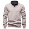2025 Ropa de punto de imitación de dos piezas para hombre, otoño e invierno, versátil, con cuello de camisa, chaqueta, punto polar para hombre con camiseta interior