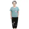 Roupas de verão para meia-idade e idosos terno de algodão e linho para vovó 60-70-80 anos camiseta de manga curta para mãe vovô clothes