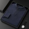 100% Cachemira Otoño e Invierno 2026 Nuevo Suéter de Punto Casual para Hombre con Cuello de Camisa Corta y Mangas Largas