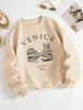 Moletom com Padrão de Lugares de Veneza Itália Feminino Gola Redonda Roupa Hip Hop Solto Casual Pulôver Tops Várias Cores