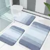 Alfombra de Piso de Rayas Degradadas Simples de Cachemira Sintética Alfombra Antideslizante Absorbente de Agua para Baño Alfombrilla para Inodoro Juego de Tres Piezas para Baño Felpudos