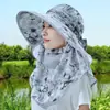 Sombrero para Ciclismo de Verano, Sombrero con Protección Solar, Velillo para Cubrir Cara y Cuello, Ala Ancha, Sombrero Integral para Mujer para Exteriores para Recoger Té