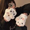 Guantes de invierno con dibujos de conejo para mujer, de peluche, con medio dedo, para jugar en el teléfono móvil, cálidos, forrados de polar, para montar en bicicleta y a prueba de frío.