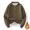 ¡Modelo Doméstico! Sudadera Casual de Moda Juvenil para Hombre, Primavera, Otoño e Invierno, Forrada de Polar, Tres Botones, Cuello Henley Americano, Ropa para Hombre