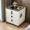 Mesita de noche inteligente con carga inalámbrica mesita de noche simple de lujo ligero gabinete de mesita de noche de cuero con cerradura de huellas dactilares audio multifuncional