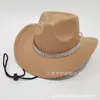 Amazon Transfronterizo Sombrero de Vaquero Occidental Estilo Británico Retro Versátil Diamante Brillante Ala Ancha Estilo Étnico Sombrero de Jazz para Mujer