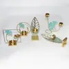 Suporte de Velas de Ferro Transfronteiriço Pintado à Mão com Folha Azul Decoração Criativa para Casa Ornamento de Suporte de Velas para Atmosfera de Feriado Adereço para Jantar à Luz de Velas