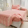 Estilo Princesa Coreana Pieza Única Ribete de Encaje Edredón Faldón de Cama Juego de Tres Piezas Cubrecama Engrosado Antideslizante con Borde de Falda Faldón de Cama