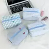 Bolsa de Maquiagem Azul Fresca e Simples de Mão para Mulheres, Bolsa de Armazenamento Portátil, Bolsinho Interno, Bolsa de Armazenamento para Viagem, Pequena Bolsa de Maquiagem