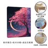 El más vendido de Temu Arte de Pared para Dormitorio Cielo Nocturno Luna Creciente Lienzo Pintado con Spray Púrpura Degradado Póster Árbol con Flores Rosas Pintura Decorativa para Estudio