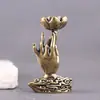 Flor de Loto de Latón Puro Buda Guanyin Mano Quemador de Incienso de Flujo Inverso Portainciensos Vintage Adorno Decorativo de Mesa Mascota de Té Artesanía