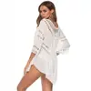 Vestido Cubre-traje Suelto de Longitud Media Estilo Europeo y Americano Transfronterizo con Dobladillo Ancho, Sexy Vestido de Playa Bikini de Ganchillo Calado para Mujer 118A