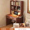 Mesa de Computador Estilo Creme de Cabeceira Mesa Estante Integrada Mesa de Escrita para Estudante Cômoda de Quarto Mesa para Apartamento Pequeno Mesa de Escritório