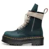 Botas de Motocicleta de Cuero Crazy Horse de Primera Capa Transfronterizas de Color Rojo con Suela Gruesa de 8 Ojales para Mujer 1460 Cremallera Lateral Botines de Cuero Genuino Suela de Plataforma Lengüeta Larga
