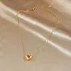 Moda Transfronteiriça Pingente Coração Colorido Cravejado com Diamantes Estilo Retrô Corrente para Clavícula Aço Inoxidável Banhado a Ouro Joia Simples Colar