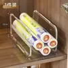 Suporte de Armazenamento para Filme Plástico Organizador Empilhável em Camadas para Armário de Cozinha Armários Profundos Porta Rolos de Papel Toalha Descartável