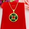 Colgante de dinero con gemas bañadas en oro y latón, venta al por mayor, joyería de imitación de oro galvanizado, suministro de comercio electrónico para mujeres.