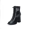Nuevas Botas de Malla Transpirables, Zuecos, Sandalias de Encaje con Boca de Pez, Sandalias de Tacón Alto Grueso, Zapatos de Talla Grande 40-45, Zapatos de Exportación