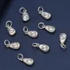 Colgante de plata de ley S925 gota de agua negro tinta retro pequeño doble cara DIY material de cuentas hecho a mano joyería al por mayor