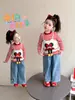 Conjunto de Roupa de Primavera para Meninas 2026 Novo Estilo Coreano Desenho Animado Camisola Conjunto de Duas Peças para Meninas Camisa Básica Listrada