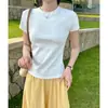 Algodón Puro Talla Grande Alta Calidad Manga Corta Hombro Derecho Holgada Camiseta de Mujer Primavera y Verano Camiseta con Aspecto Adelgazante Top de Alta Gama