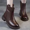 Botines retro de estilo británico para mujer, otoño e invierno 2026, nuevos, de piel suave, suela blanda, con cremallera lateral, ligeros, punta redonda, forro de felpa