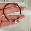 Pulseira de Prata S925 com Contas Redondas de Flor e Granada para Mulheres, Design Simples Feito à Mão, Joia de Mão com Contas Fashion e Versátil 6204